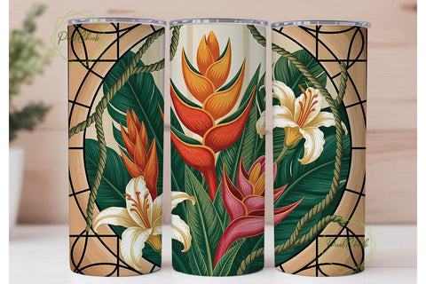 Tropical Stained Glass 20oz Tumbler Wrap Sublimation PixelChick 
