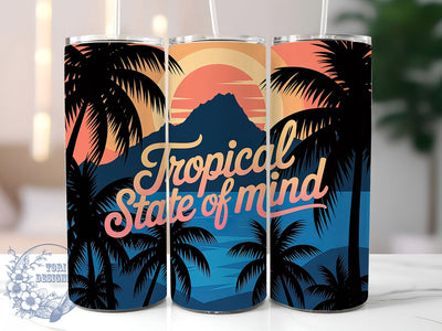 Tropical State Mind 20oz Tumbler, Tropical State of Mind Quote, Tropical Sublimation Design, Vintage Summer Vibes, Ocean Theme Wrap, 20oz Tumbler Wrap, Sublimation Design PNG, Summer Gift Sublimation ToriDesigns 