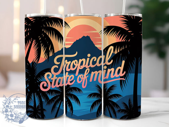 Tropical State Mind 20oz Tumbler, Tropical State of Mind Quote, Tropical Sublimation Design, Vintage Summer Vibes, Ocean Theme Wrap, 20oz Tumbler Wrap, Sublimation Design PNG, Summer Gift Sublimation ToriDesigns 