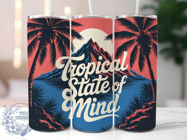 Tropical State Mind 20oz Tumbler, Tropical State of Mind Quote, Tropical Sublimation Design, Vintage Summer Vibes, Ocean Theme Wrap, 20oz Tumbler Wrap, Sublimation Design PNG, Summer Gift Sublimation ToriDesigns 