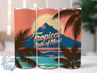 Tropical State Mind 20oz Tumbler, Tropical State of Mind Quote, Tropical Sublimation Design, Vintage Summer Vibes, Ocean Theme Wrap, 20oz Tumbler Wrap, Sublimation Design PNG, Summer Gift Sublimation ToriDesigns 