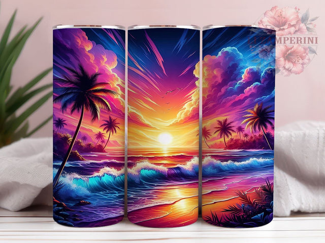 Tropical Summer Beach Sunset 20oz Tumbler Wrap PNG, Beach Sunset Tumbler Png, Straight & Tapered Tumbler Wrap, Instant Digital Download Sublimation Li Zamperini 