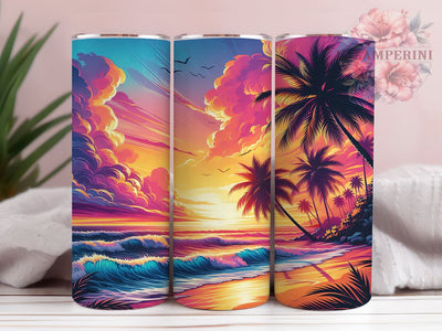 Tropical Summer Beach Sunset 20oz Tumbler Wrap PNG, Beach Sunset Tumbler Png, Straight & Tapered Tumbler Wrap, Instant Digital Download Sublimation Li Zamperini 