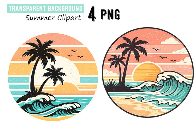 Tropical Summer Clipart Set with Flaming,Kawaii Summer Clipart Set Sublimation BlackCatsMedia 