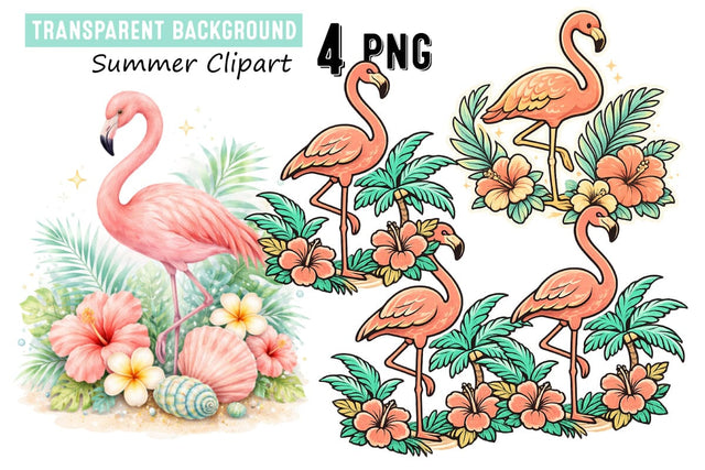 Tropical Summer Clipart Set with Flaming,Kawaii Summer Clipart Set Sublimation BlackCatsMedia 