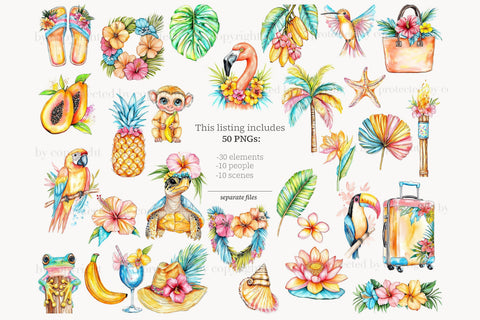 Tropical Summer Clipart | Vacation Island Girl Resort PNGs Digital Pattern GlamArtZhanna 
