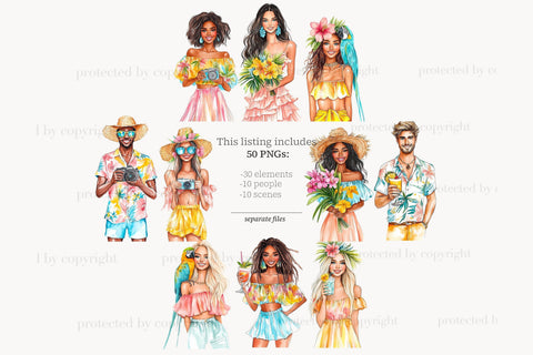 Tropical Summer Clipart | Vacation Island Girl Resort PNGs Digital Pattern GlamArtZhanna 