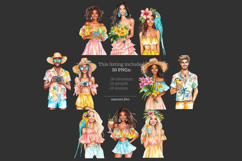 Tropical Summer Clipart | Vacation Island Girl Resort PNGs Digital Pattern GlamArtZhanna 