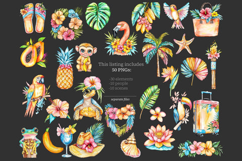 Tropical Summer Clipart | Vacation Island Girl Resort PNGs Digital Pattern GlamArtZhanna 