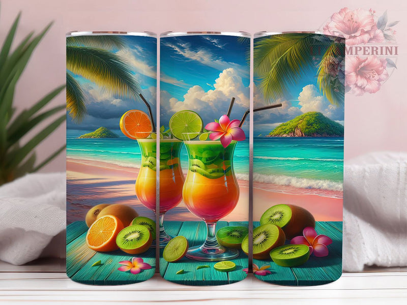 Tropical Summer Cocktail Tumbler Wrap, Beach Party Pattern, Tropical Drink Art, Paradise Vacation Cup, Bartender Gift Wrap, Island Vibes Tumbler, Summer Fun Design Sublimation Li Zamperini 