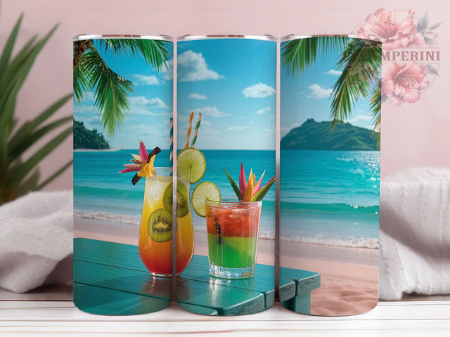 Tropical Summer Cocktail Tumbler Wrap, Beach Party Pattern, Tropical Drink Art, Paradise Vacation Cup, Bartender Gift Wrap, Island Vibes Tumbler, Summer Fun Design Sublimation Li Zamperini 