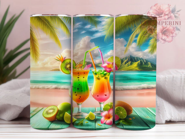 Tropical Summer Cocktail Tumbler Wrap, Beach Party Pattern, Tropical Drink Art, Paradise Vacation Cup, Bartender Gift Wrap, Island Vibes Tumbler, Summer Fun Design Sublimation Li Zamperini 