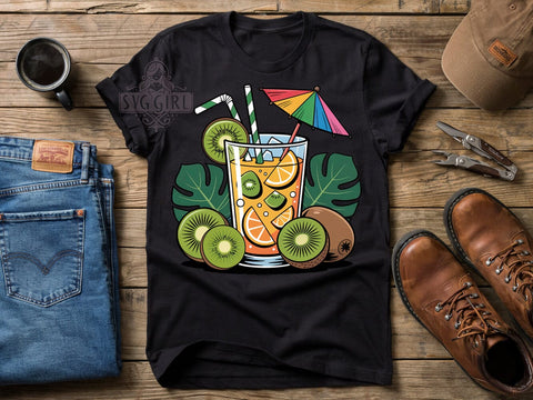 Tropical Summer Drink T-Shirt PNG, Tropical Drink, Fruit Beverage, Kiwi Orange, Summer Refreshment, Sublimation PNG, Exotic Cocktail, Beach Vibes Sublimation SvggirlplusArt 