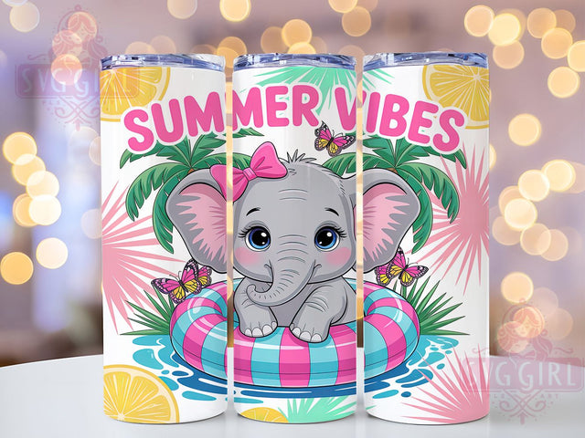 Tropical Summer Elephant Tumbler, Summer Vibes Design, Elephant Tumbler Art, 20Oz Sublimation Wrap, Tropical Summer Print, Cute Elephant Design, Tumbler Sublimation Sublimation SvggirlplusArt 
