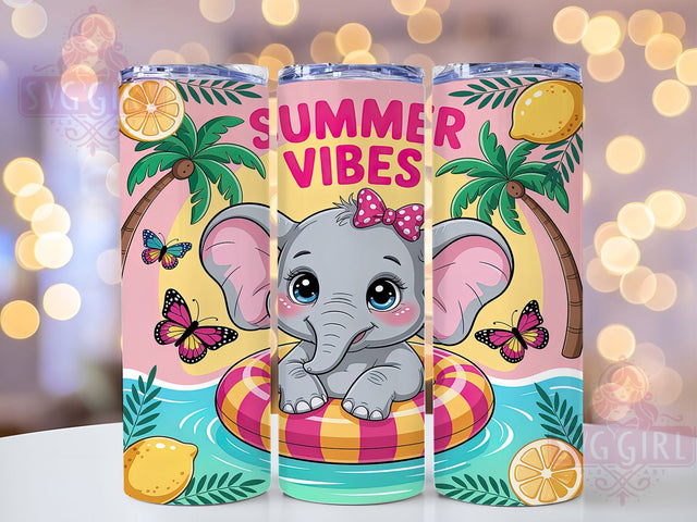 Tropical Summer Elephant Tumbler, Summer Vibes Design, Elephant Tumbler Art, 20Oz Sublimation Wrap, Tropical Summer Print, Cute Elephant Design, Tumbler Sublimation Sublimation SvggirlplusArt 