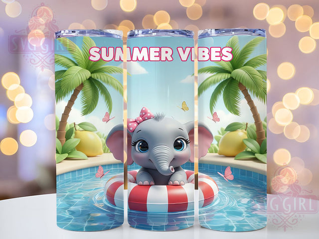 Tropical Summer Elephant Tumbler, Summer Vibes Design, Elephant Tumbler Art, 20Oz Sublimation Wrap, Tropical Summer Print, Cute Elephant Design, Tumbler Sublimation Sublimation SvggirlplusArt 