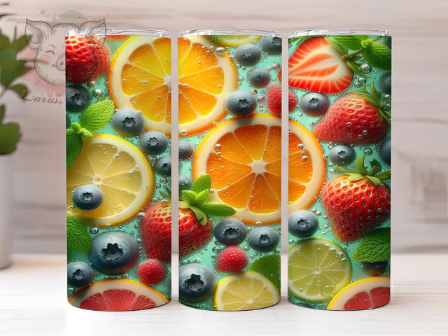 Tropical Summer Fruit Tumbler, Fruit Slice PNG, 20oz Sublimation Wrap, Watermelon Lemon Orange Wrap, Tropical Drink Cup, Colorful Fruit Design, Fresh Summer Tumbler Sublimation Lara' s Designs 