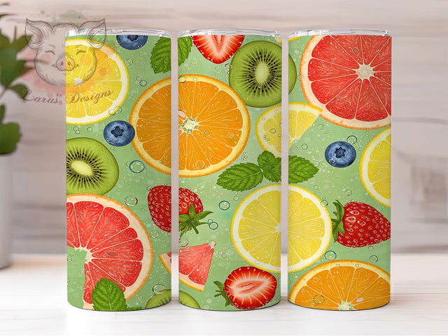Tropical Summer Fruit Tumbler, Fruit Slice PNG, 20oz Sublimation Wrap, Watermelon Lemon Orange Wrap, Tropical Drink Cup, Colorful Fruit Design, Fresh Summer Tumbler Sublimation Lara' s Designs 