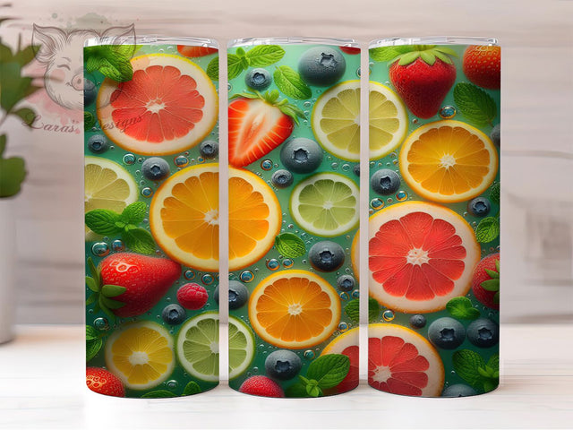 Tropical Summer Fruit Tumbler, Fruit Slice PNG, 20oz Sublimation Wrap, Watermelon Lemon Orange Wrap, Tropical Drink Cup, Colorful Fruit Design, Fresh Summer Tumbler Sublimation Lara' s Designs 