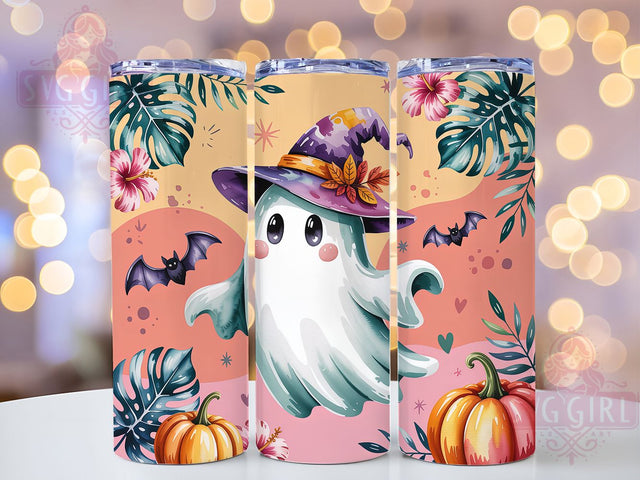 Tropical Summer Ghost Halloween Tumbler, Summer Spooky Cup, 20Oz Sublimation Wrap, Beachy Halloween Mug, Cute Ghost Drinkware, Vibrant Spooky Tumbler, Island Halloween Design Sublimation SvggirlplusArt 