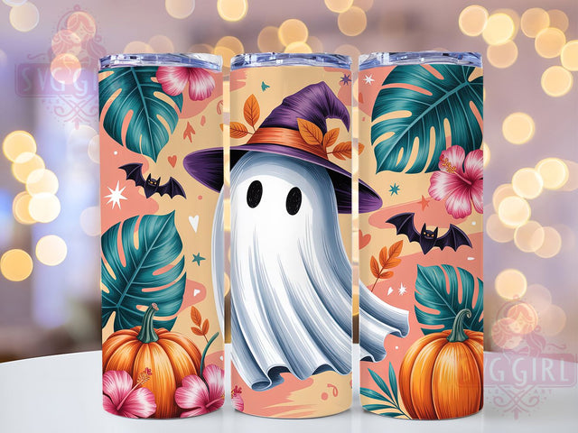 Tropical Summer Ghost Halloween Tumbler, Summer Spooky Cup, 20Oz Sublimation Wrap, Beachy Halloween Mug, Cute Ghost Drinkware, Vibrant Spooky Tumbler, Island Halloween Design Sublimation SvggirlplusArt 