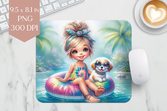 Tropical Summer Girl and Dog Mousepad PNG Sublimation BijouBay 