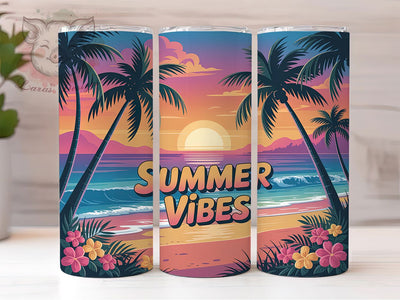 Tropical Summer Vibes 20oz Tumbler, Beach Sublimation Wrap, Coastal PNG, 20oz Skinny Tumbler, Summer Vacation Design, Tropical Beach Art, Ocean Vibes Wrap Sublimation Lara' s Designs 