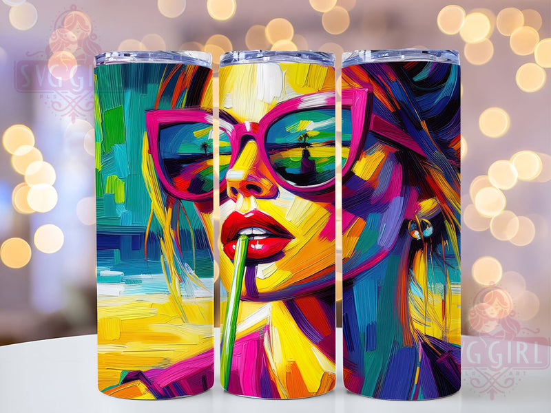 Tropical Summer Vibes Tumbler Wrap, Beach Drinkware, Tropical Pattern, Vacation Tumbler, Seasonal Decor, Summer Vibes Gift, Pool Party Accessory Sublimation SvggirlplusArt 