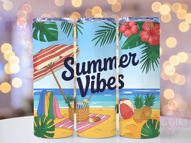 Tropical Summer Vibes Tumbler Wrap, Beach Flip Flops Sublimation, Tropical Drinkware Design, 20oz Skinny Tumbler Wrap, Coastal Summer Wrap, Ocean Breeze Sublimation, Vacation Theme Tumbler Sublimation SvggirlplusArt 