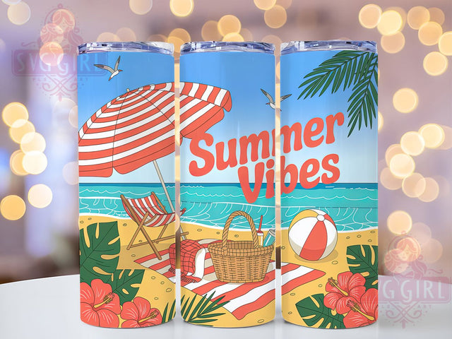 Tropical Summer Vibes Tumbler Wrap, Beach Flip Flops Sublimation, Tropical Drinkware Design, 20oz Skinny Tumbler Wrap, Coastal Summer Wrap, Ocean Breeze Sublimation, Vacation Theme Tumbler Sublimation SvggirlplusArt 