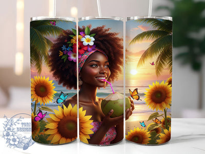 Tropical Sunflower Black Queen Tumbler, Sunflowers Art, Butterflies Design, Tropical Style, Tumbler Wrap, Sublimation Design, 20oz Tumbler Sublimation ToriDesigns 