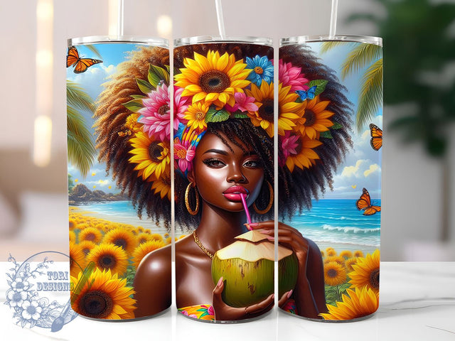 Tropical Sunflower Black Queen Tumbler, Sunflowers Art, Butterflies Design, Tropical Style, Tumbler Wrap, Sublimation Design, 20oz Tumbler Sublimation ToriDesigns 