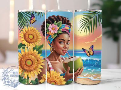 Tropical Sunflower Black Queen Tumbler, Sunflowers Art, Butterflies Design, Tropical Style, Tumbler Wrap, Sublimation Design, 20oz Tumbler Sublimation ToriDesigns 