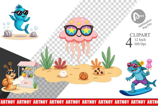 Tropical Sunglass Creatures Clipart Sublimation artnoy 