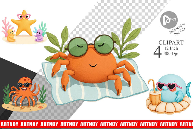 Tropical Sunglass Creatures Clipart Sublimation artnoy 