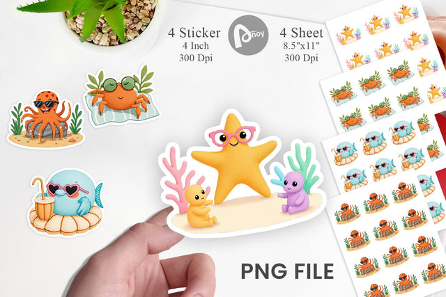 Tropical Sunglass Creatures Sticker Sublimation artnoy 