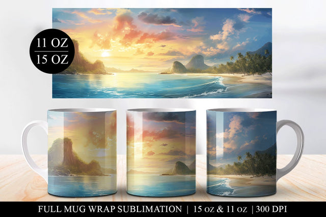 Tropical Sunrise 11 & 15oz Full Mug Wrap Sublimation Design Sublimation BijouBay 