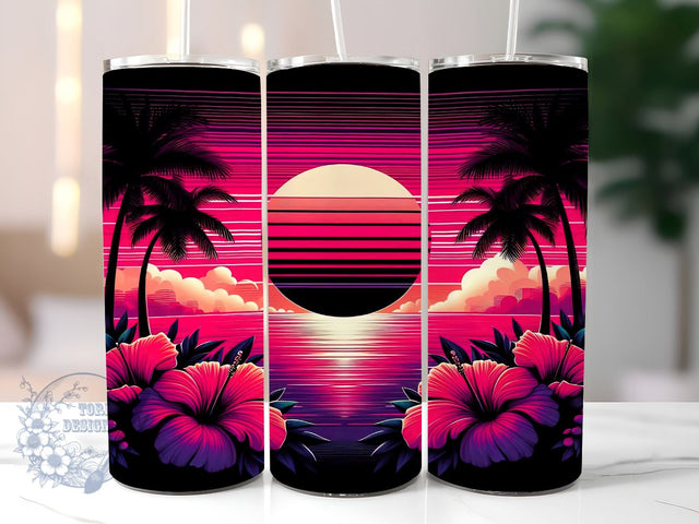 Tropical Sunset 20oz Skinny Tumbler, Hawaiian Tumbler Png, Straight & Tapered Tumbler Wrap, Instant Digital Download Sublimation ToriDesigns 