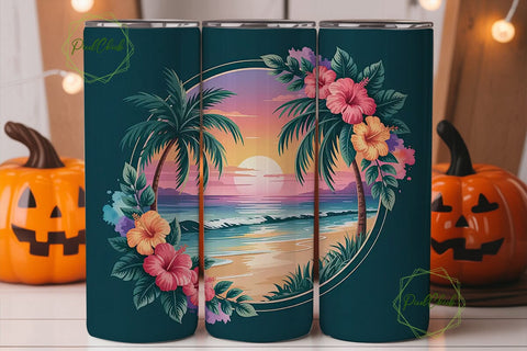 Tropical Sunset 20oz Tumbler Design Sublimation PixelChick 