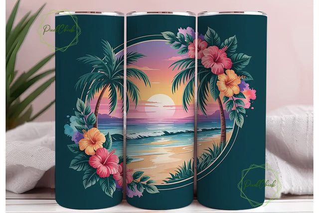 Tropical Sunset 20oz Tumbler Design Sublimation PixelChick 