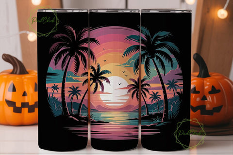 Tropical Sunset 20oz Tumbler Wrap Sublimation PixelChick 