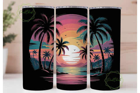 Tropical Sunset 20oz Tumbler Wrap Sublimation PixelChick 