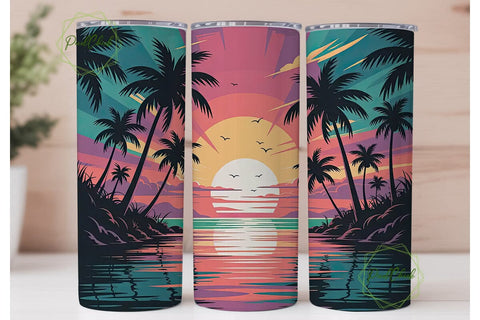 Tropical Sunset 20oz Tumbler Wrap Sublimation PixelChick 