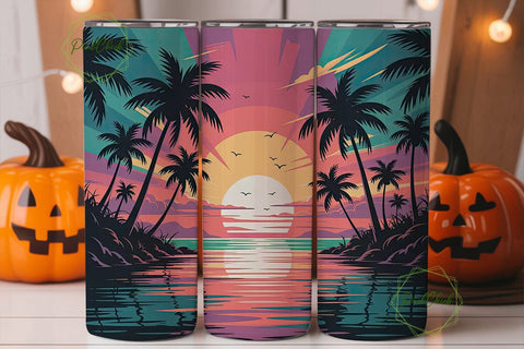 Tropical Sunset 20oz Tumbler Wrap Sublimation PixelChick 