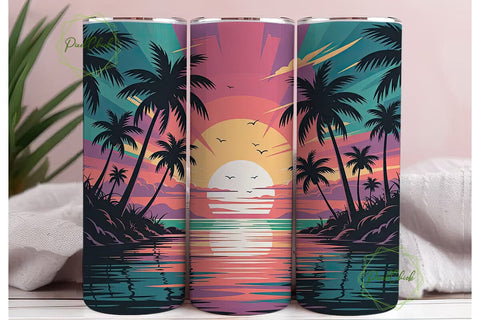 Tropical Sunset 20oz Tumbler Wrap Sublimation PixelChick 