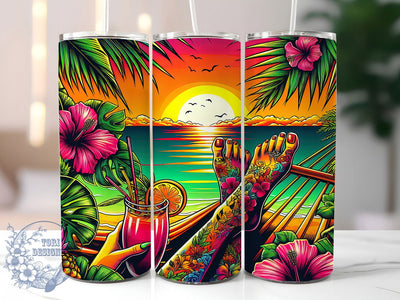 Tropical Sunset Beach 20oz Tumbler, Beach Sublimation Wrap, Vibrant Ocean PNG, Summer Beach Scene, 20oz Skinny Tumbler, Palm Tree Sunset Art, Coastal Vacation Design Sublimation ToriDesigns 