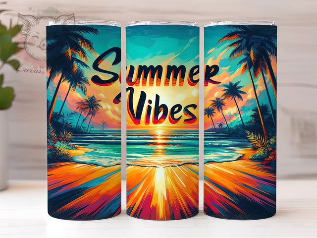 Tropical Sunset Beach 20oz Tumbler Png, Straight & Tapered Tumbler Png, Summer Beach Tumbler Png, Digital Download PNG Sublimation Lara' s Designs 