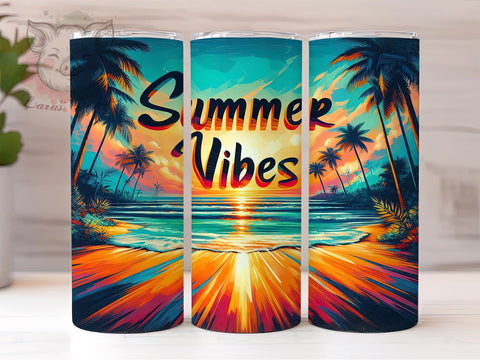 Tropical Sunset Beach 20oz Tumbler Png, Straight & Tapered Tumbler Png, Summer Beach Tumbler Png, Digital Download PNG Sublimation Lara' s Designs 
