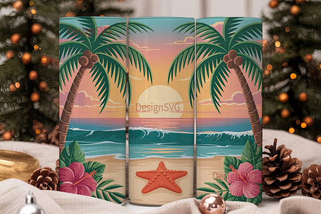 Tropical Sunset Beach 20oz Tumbler Sublimation DesignSVG 