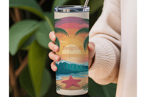 Tropical Sunset Beach 20oz Tumbler Sublimation DesignSVG 